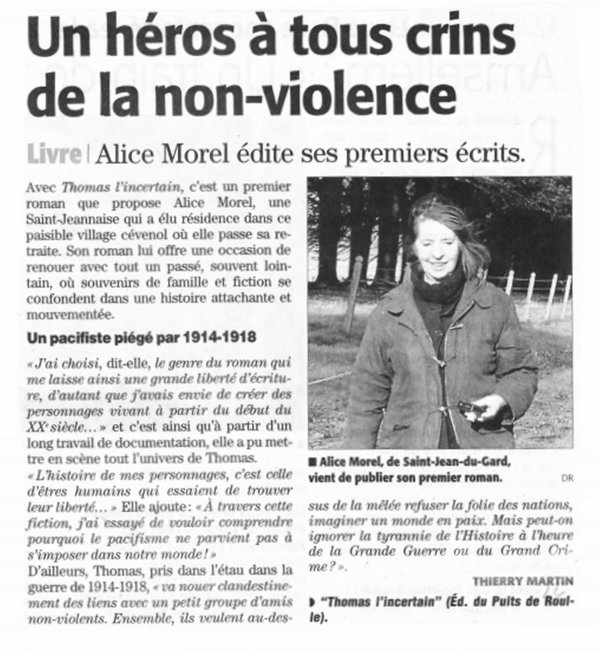 Alice Morel Thomas l'incertain Editions du Puits de Roulle